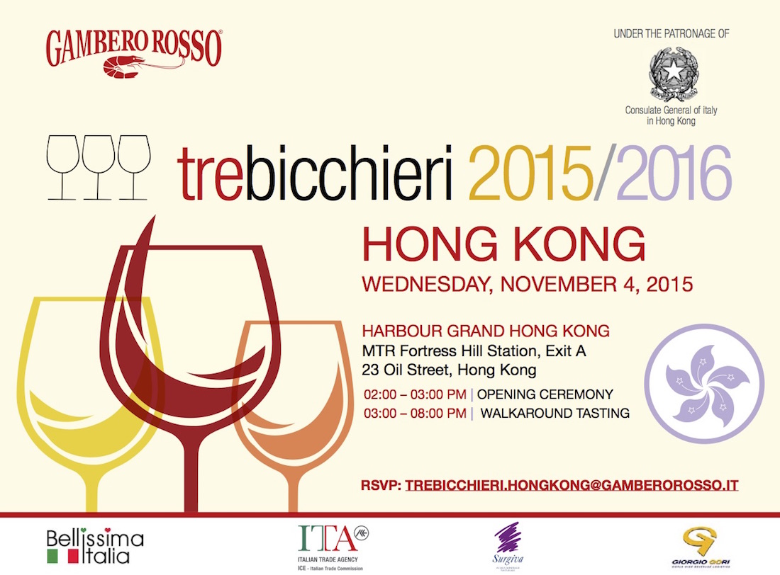 Invitation Tre Bicchieri 2015 Gambero Rosso Hong Kong 4 th November 2015